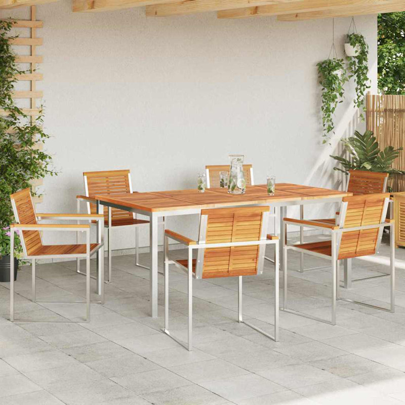 6 - Person Wood Patio Dining Set with Rectangular Table, 75cm H x 200cm W x 90cm D