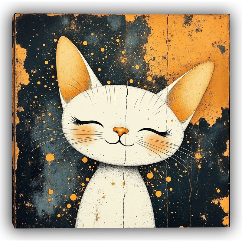 Golden Whiskers - Art moderne de chat avec des accents dorés, H 40 po x l 40 po
