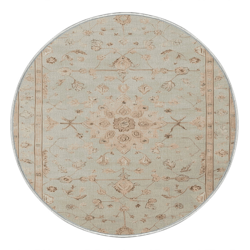 Tapis beige lavable à la machine Afyon, Rond 3 pi