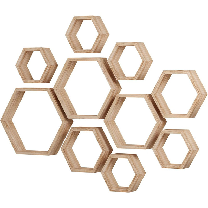 Rangement mural Honeycomb en bois au fini bois flotté pour la salle de bain, la cuisine, la chambre à coucher et le salon
