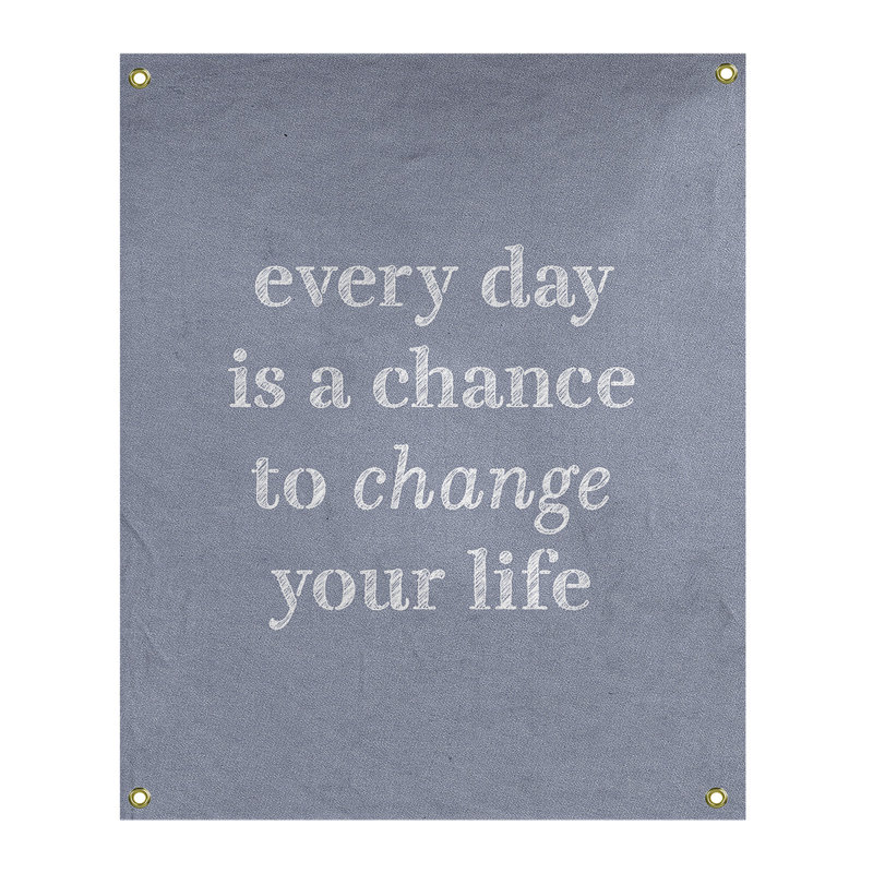 Tapisserie en polyester changer votre citation vie, H 59 pi x l 50 po, Bleu / Blanc