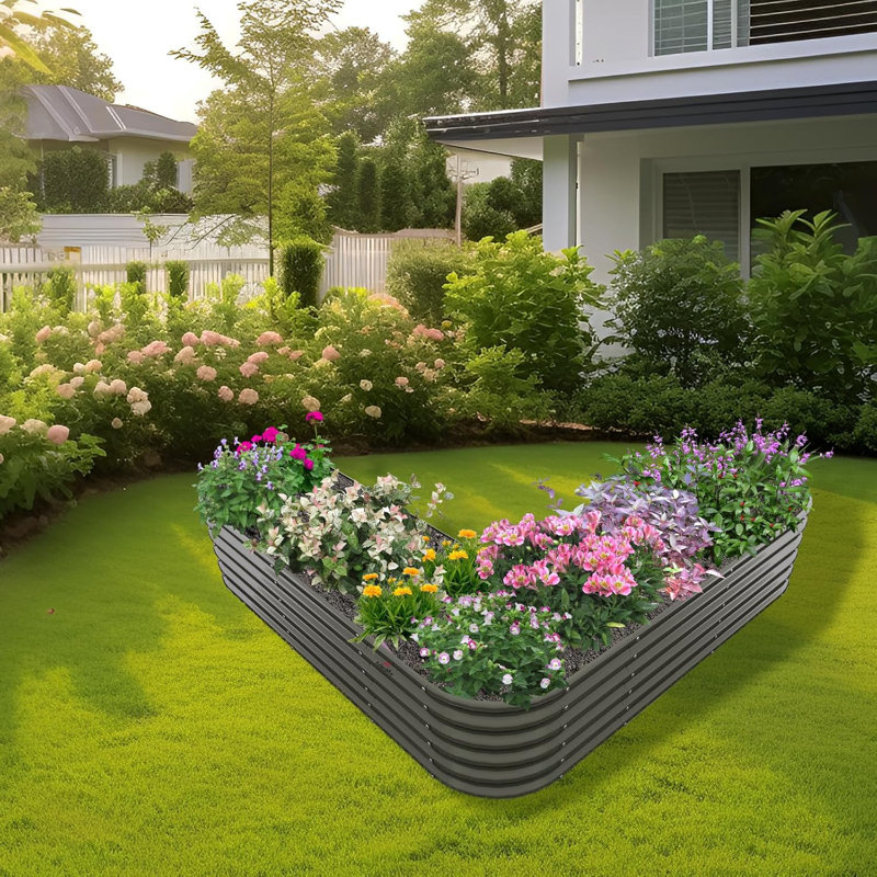 Jardin surélevé galvanisé en forme de cœur en plein air, grand jardinière en métal 81 x 81 x 18 po, Gris