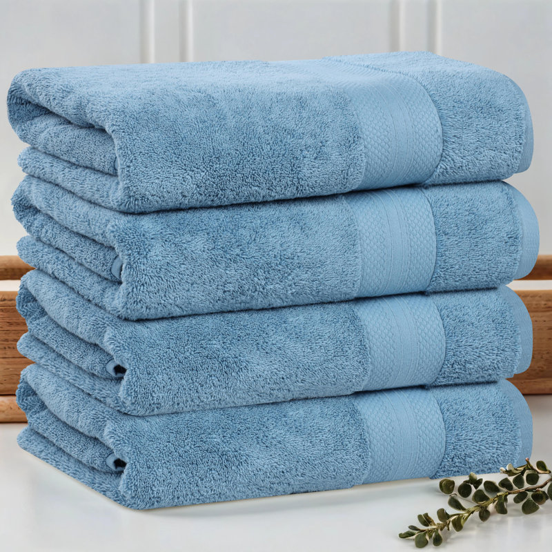 Ensemble de serviettes de bain 100% coton Aria, Bleu denim