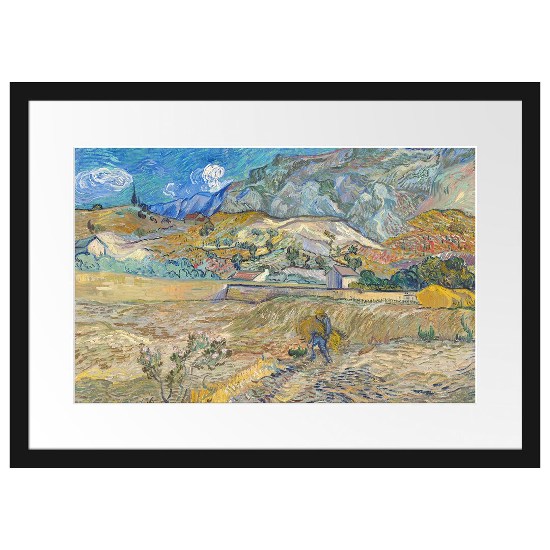 Gerahmter Kunstdruck Wheat Field with Farmer von Vincent Van Gogh