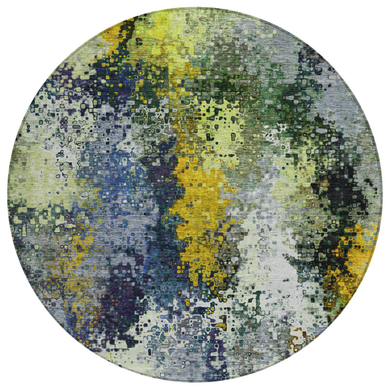 Machine Washable Indoor/Outdoor Boruta ACN2242 Abstract Rug, Round 8'