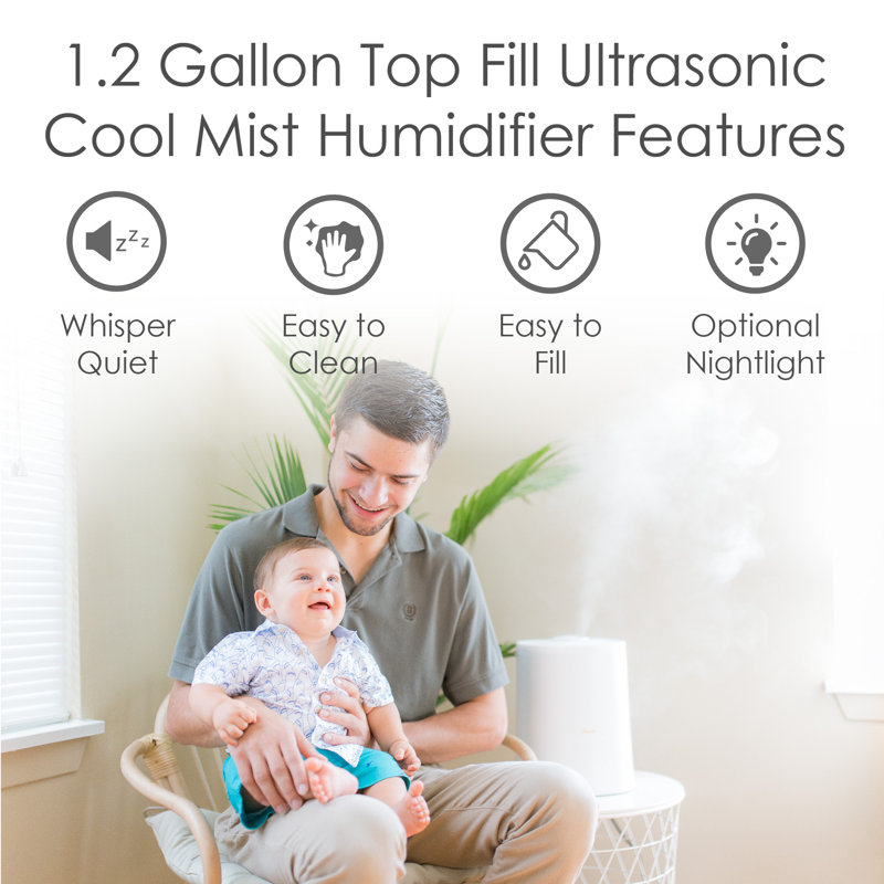 1.2 Gallon White Ultrasonic Cool Mist Tabletop Humidifier with Night Light
