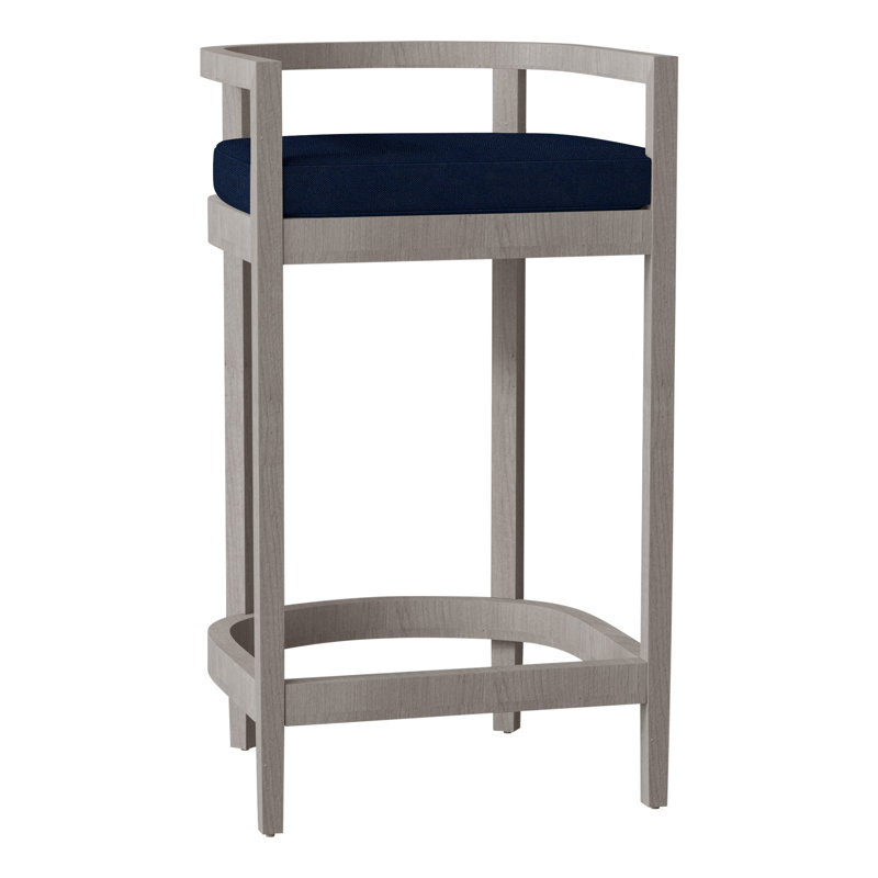 Santa Barbara Patio Bar Stool with Cushion, No Welt, Oyster Teak, Verona Mist