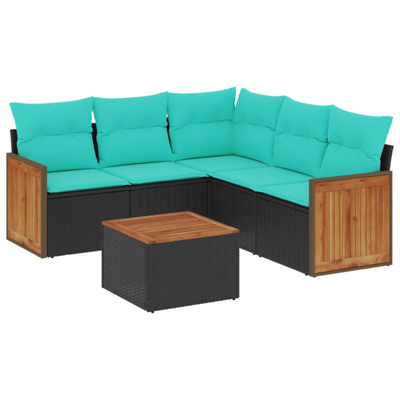  Ensemble de canapé de patio 6 pièces avec coussins en rotin de polyester noir