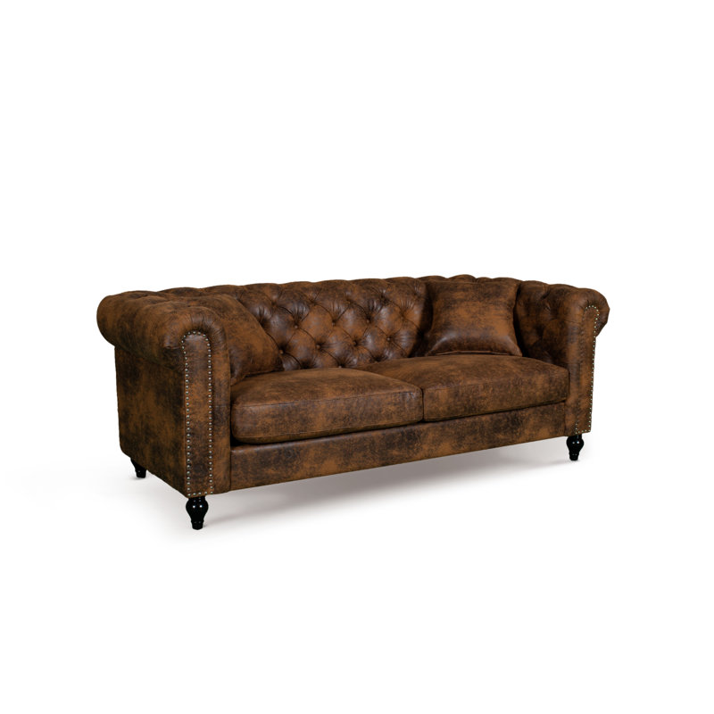 Camden Calio Chesterfield Sofa, 3, Millings Brown Faux Leather