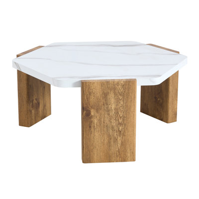 White Marble-Textured Hexagonal Coffee Table (31") - Modern Scratch-Resistant Eco-Friendly Board