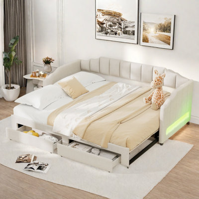Extendable Upholstered Daybed With 2 Storage Drawers And Led Light by Latitude Run