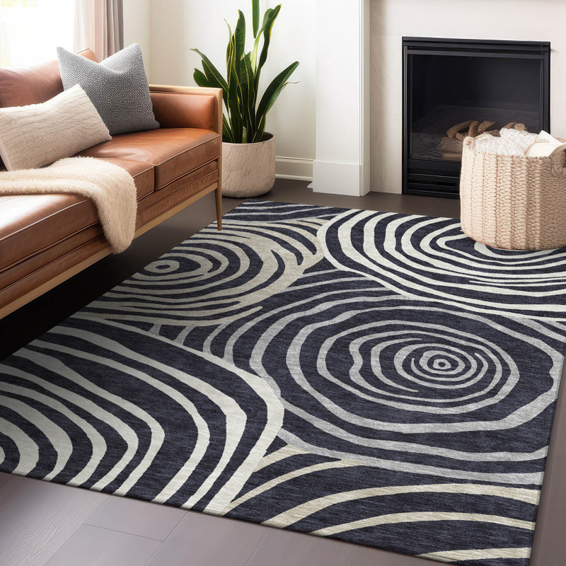 Premium Machine Washable Prisco Black Rug, Rectangle 9' x 12'