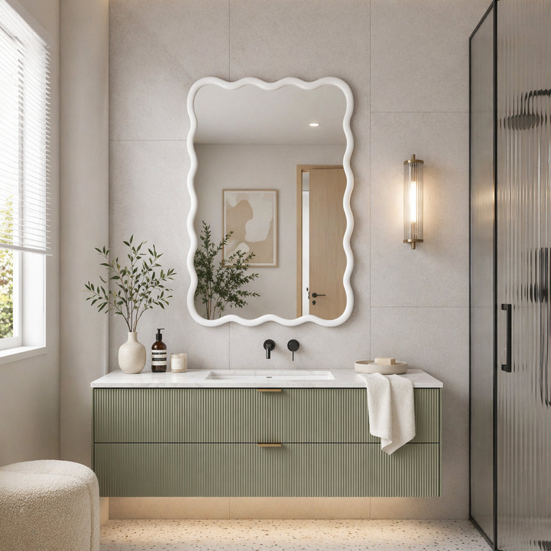 Miroir décoratif Wavy, 20 po x 30 po, Blanc