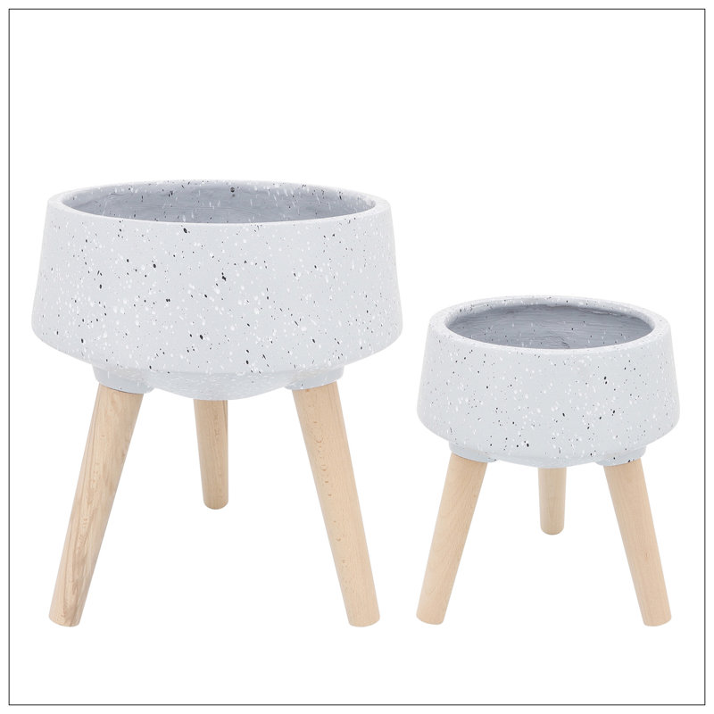 S / 2 DÉCORSEUR DE PIERREZZO 11/15 "AVEC PIEDS EN BOIS, GRIS
