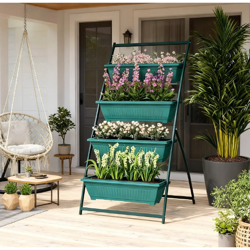 Jardin vertical à 4 niveaux pour une utilisation intérieure ou extérieure, pouvant accueillir des plantes, des trous de drainage pour sursaturer et maintenir un sol frais, un pot de fleurs surélevé empilable et économe en fleurs, ergonomique