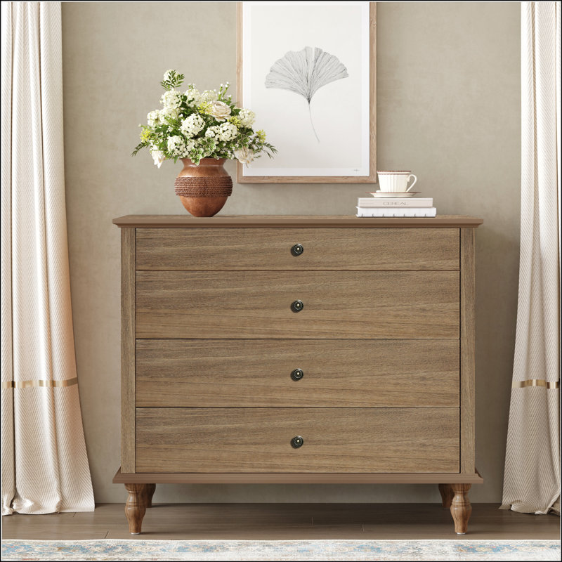 Grande commode à 4 tiroirs avec poignées en métal pour la chambre à coucher et la chambre de bébé