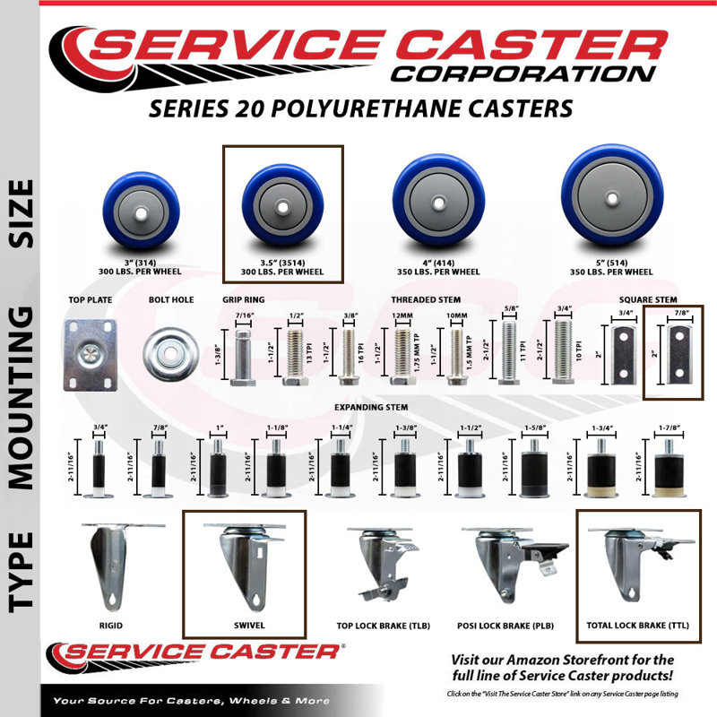 Square Stem Caster, Blue