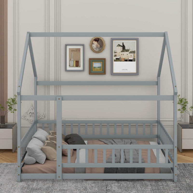 Lit en bois Asahn, Gris, Lit double
