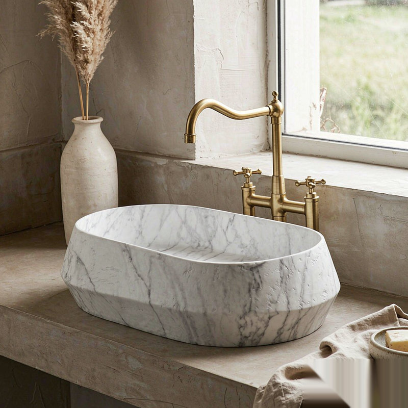 Lavabo vasque en pierre naturelle sculpté à la main 21,7 pouces, cuve en marbre travertin au-dessus du comptoir pour meuble-lavabo