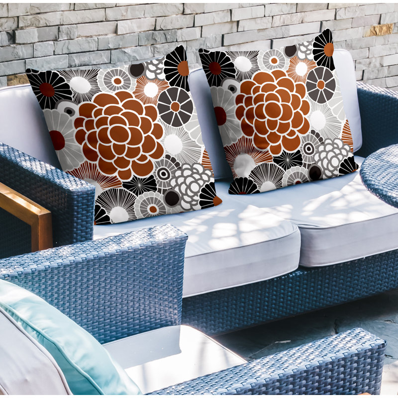 Floral Outdoor Reversible Throw Pillow, 17W" x 17H", Burnt Orange