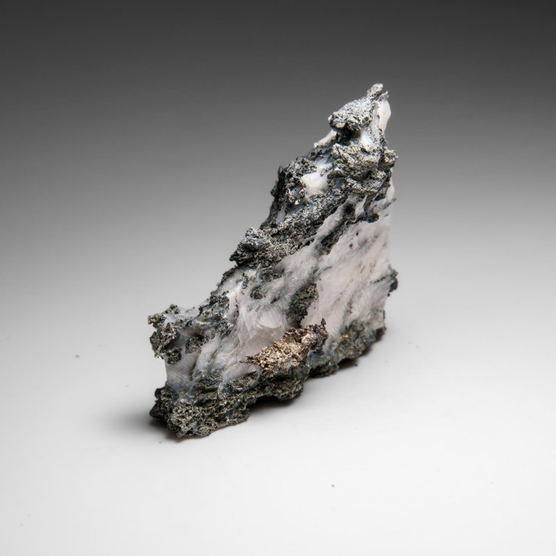 Silver On Calcite Crystal Cluster  Matrix From Bouismas Mine, Zagora, Morocco