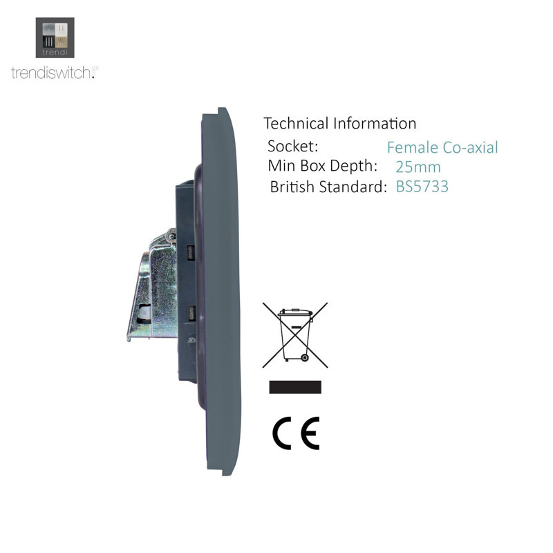 Trendi Switch 1 Gang Female Co-Axial Television Socket, Warm Grey