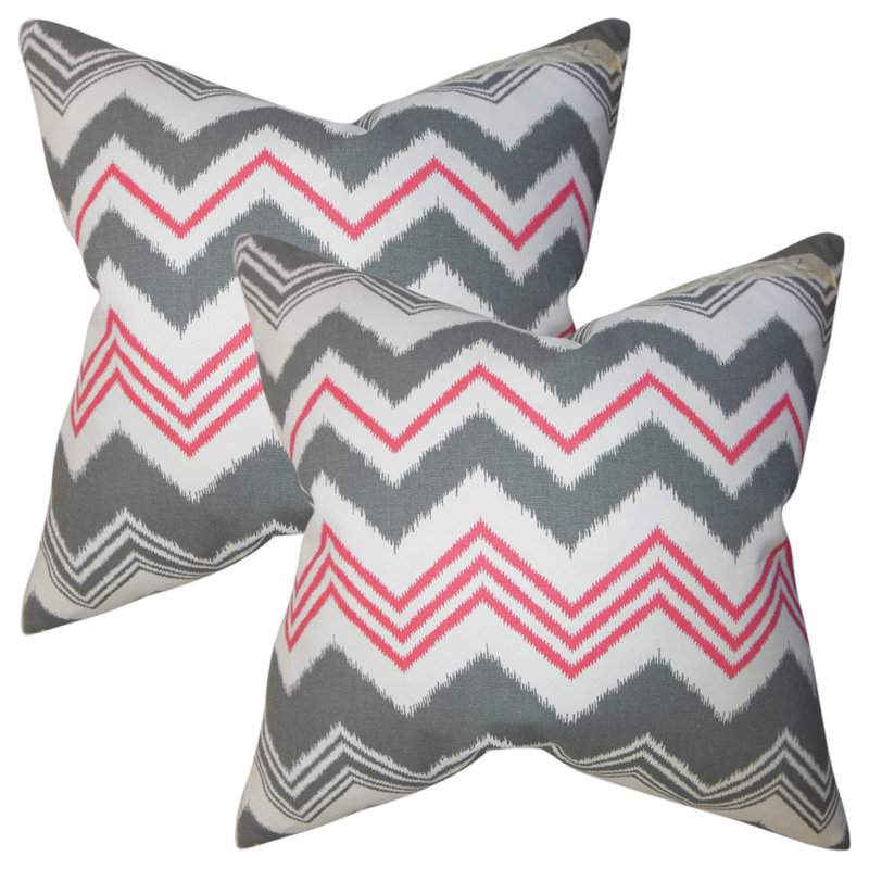 Zigzag Cotton Throw Pillow, Gray