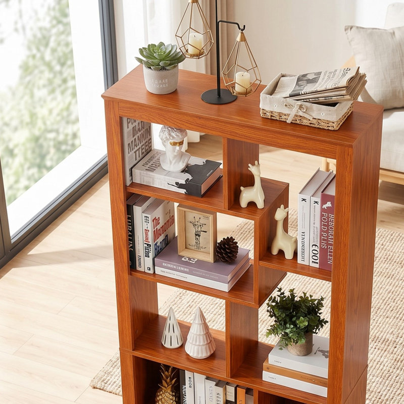 Modular Open Bookcase with Multi-Compartment Display Storage, Dark Oak