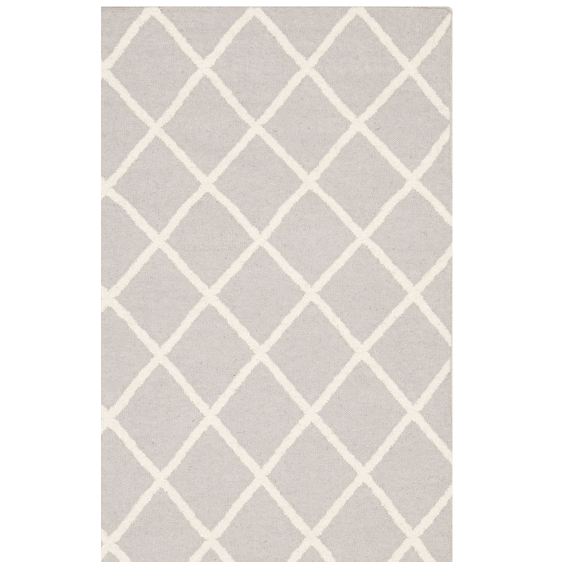 Mccall Hand Woven Flat Weave Wool/Cotton Geometric Rug in Gray/Ivory, Rectangle 4' x 6'