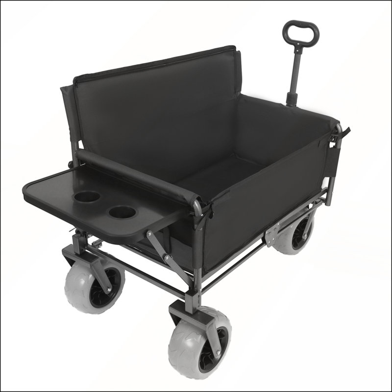 Chariot pliable 3-en-1 avec banc et plateau de table pliable, capacité de charge de 500 lb, capacité de 180 L pour les activités de plein air