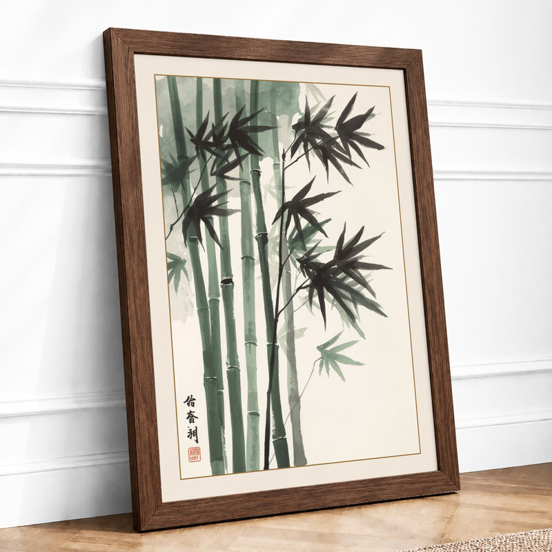 Bamboo in Ink Japandi - Framed Print, A2 - 59.4 x 42.0 cm, Walnut