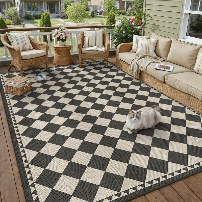  Tapis intérieur / extérieur Geovia, Black/Beige, Rectangle 5' x 8'