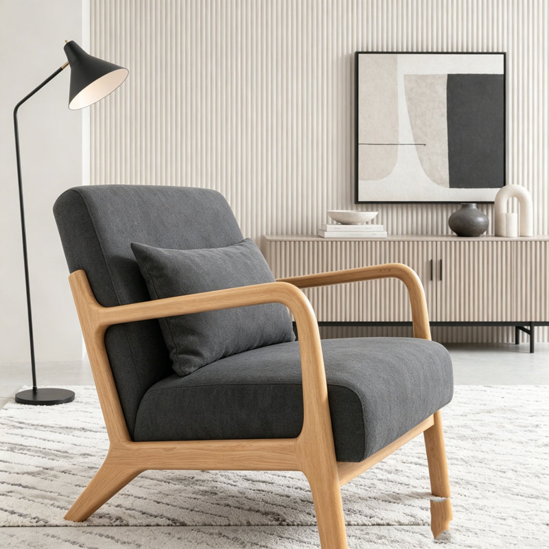 Chaise d'appoint moderne avec structure en bois, Cotton Linen, Antique Grey