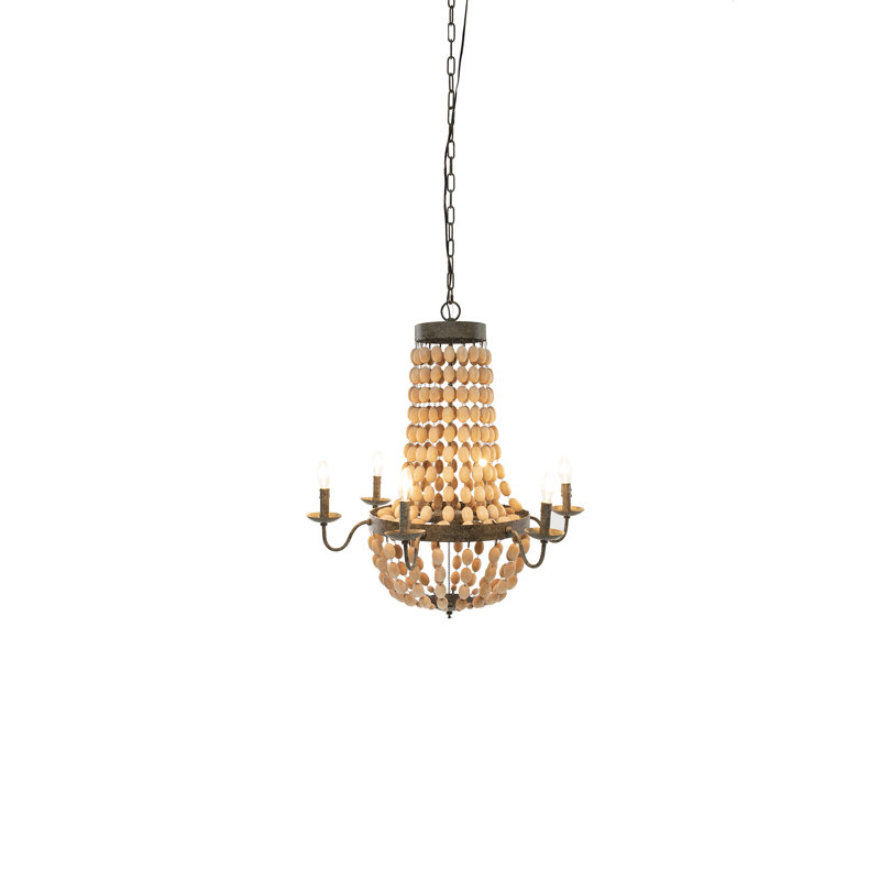 Feloice Metal Draped Wood Bead Chelier, Brown