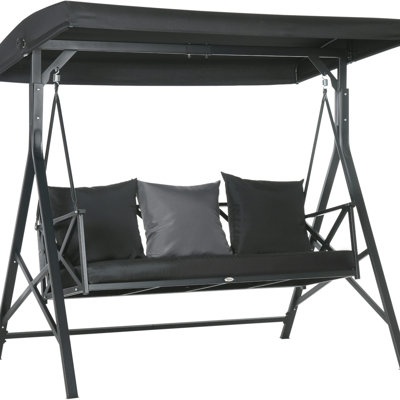 3 Patio Swing With Comfortable Cushion And 140 Adjustable Canopy, Black 3 Poolside Canopy Cozy Seat Pad, Finish