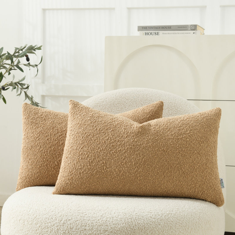 Textured Throw Pillow Covers Textured Boucle Throw Pillow Covers, Beige, Rectangle 12"H x 20"W