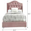 Lit simple en tissu rose et tête de lit arquée en tissu d'ameublement doux