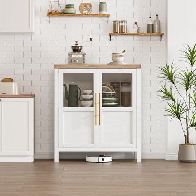 Sideboard Buffet Cabinet with 2 Glass Doors, 29" Buffet Cabinet with Storage, Modern Farmhouse Storage Cabinet Table for Kitchen Dining Room, Living R