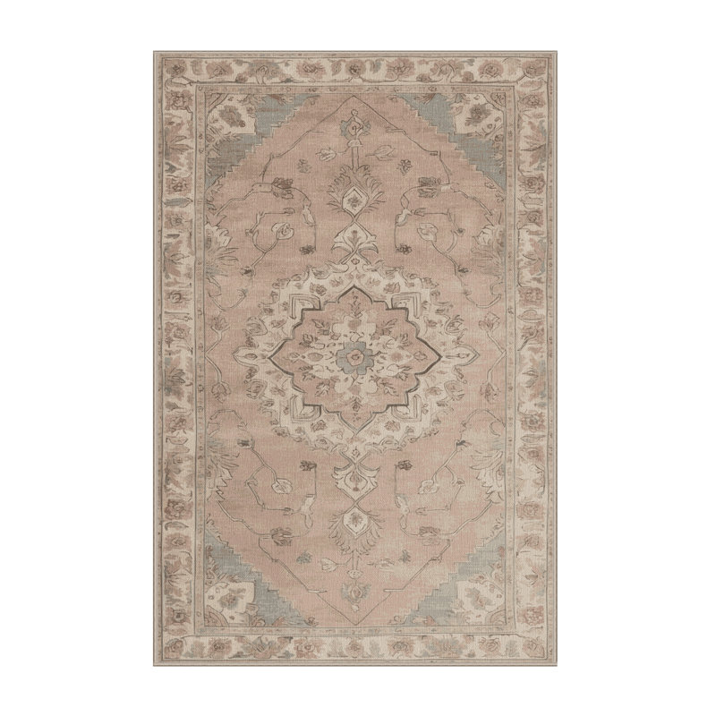 Tapis beige lavable à la machine Afyon, Rectangle 5 pi x 8 pi