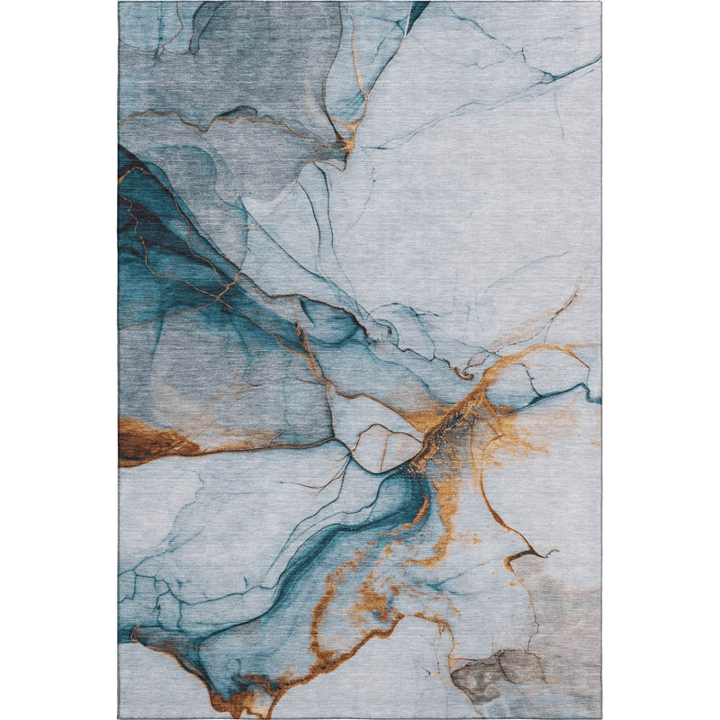 Tapis abstrait lavable à la machine de qualité supérieure AMF1690 Mehara, Rectangulaire 8 pi x 10 pi