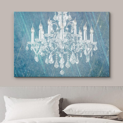 «Blue Pastel Paint», lustre en cristal blanc, lumières de style, contemporain, relax, calme, art mural sur toile