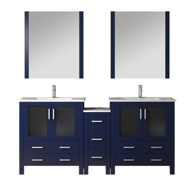 72 In. W X 18.25 D Double Vanity With Scratch And Stain - Ceramic Top, Faucet, 28 Mirrors Bath Side Cabinets, Faucet , Surface