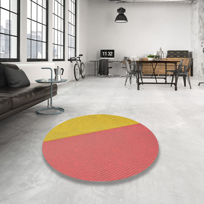 Tapis orange à motifs/zone saumon, Rond 3 pi