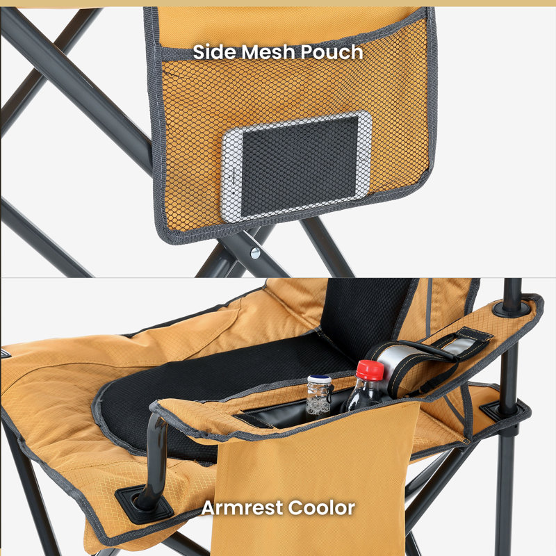 Lightweight Black Alloy Steel Folding Camping Chair with Arms