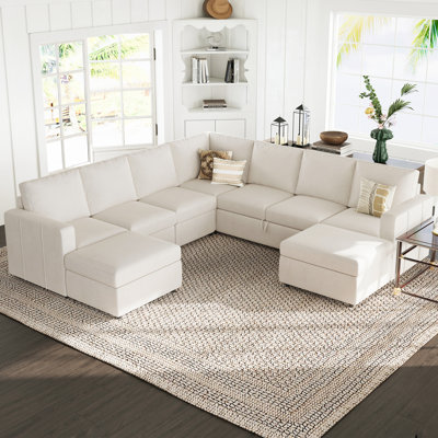 Aubade L Shaped 107 Inch Width Sectional Sofa Modular Couch Livingroom Couch With 2 Storage Ottomans