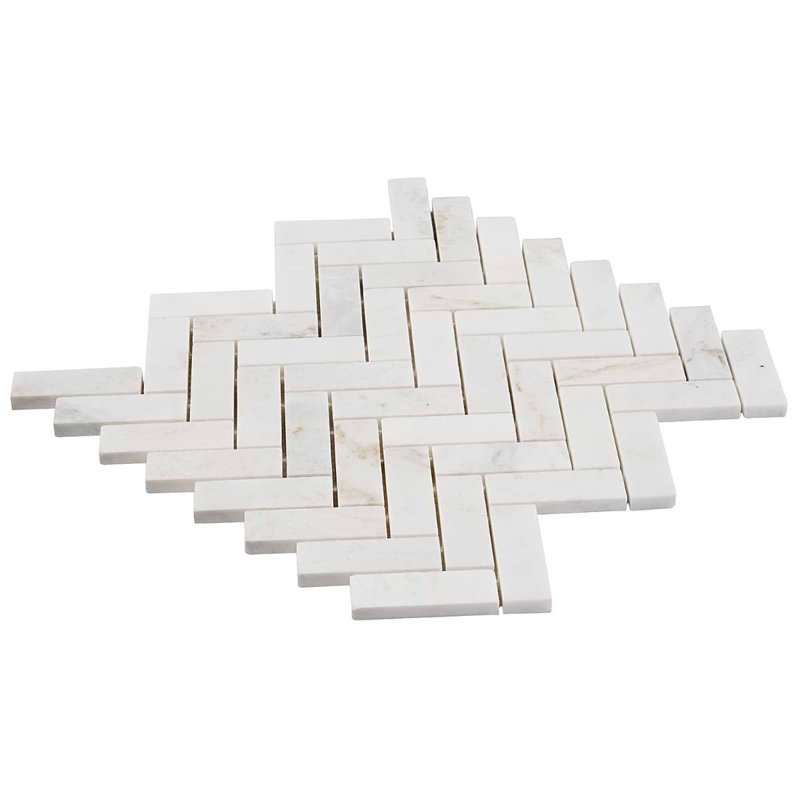 Alaska White Herringbone Polished Marble Tile