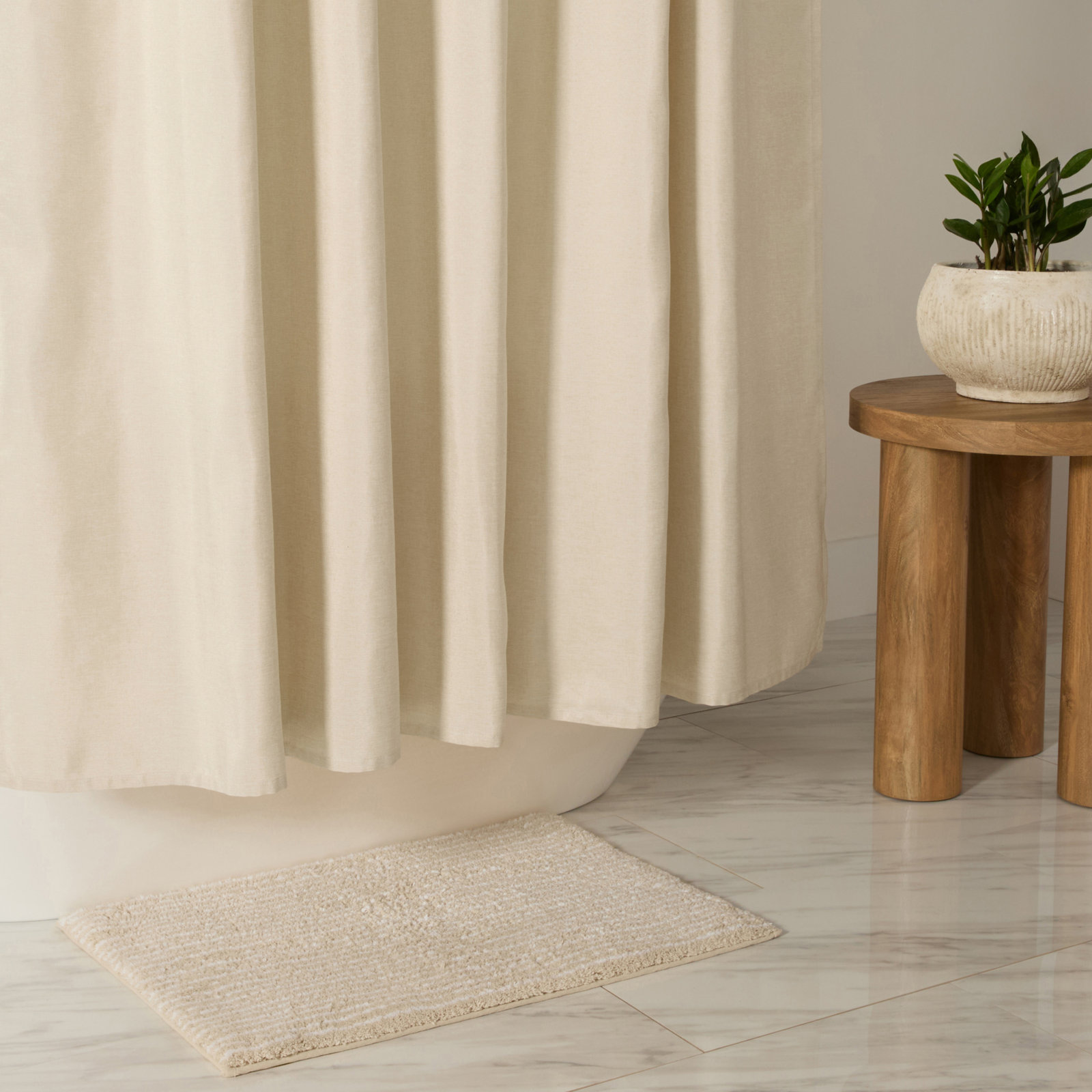 Linen-Look Textured Woven Shower Curtains, Ivory