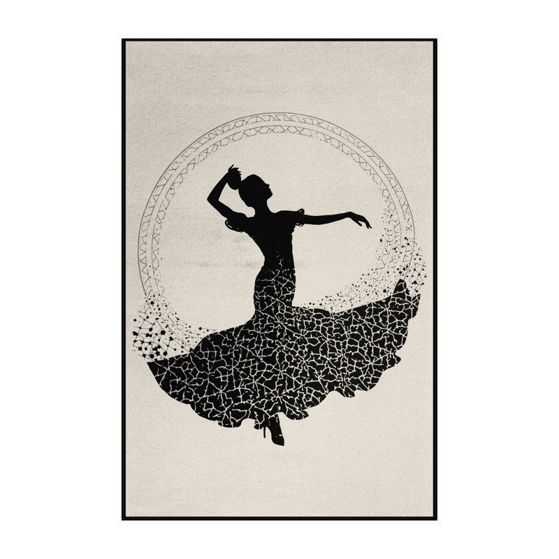 Machine Washable Orfelinda Flamenco Dancer Global Inspired Moroccan Rug in Beige – Black Binding, 2x5