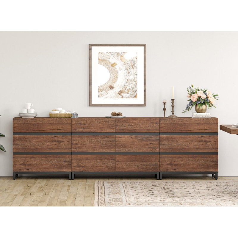 3 In 1 Sideboard Buffet Cabinets With 12 Drawers, Modern Sideboard Credenza With Metal Base, Coffee Bar Cabinet Storage Cabinet