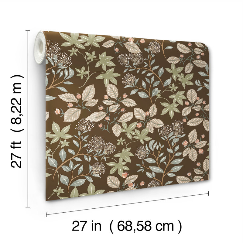 Mildred Black Botanical Trail Wallpaper, Brown